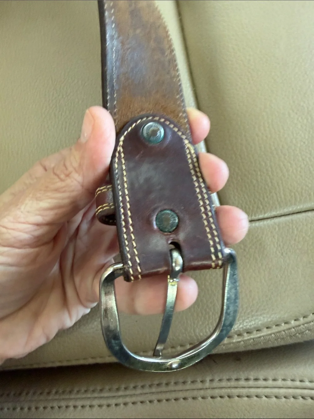Men's Brown Leather Belt with Silver Buckle